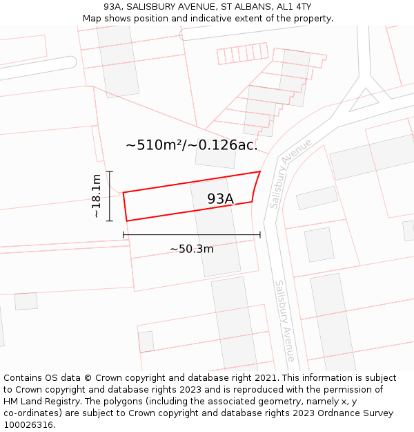 93A, SALISBURY AVENUE, ST ALBANS, AL1 4TY: Plot and title map