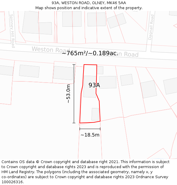 93A, WESTON ROAD, OLNEY, MK46 5AA: Plot and title map