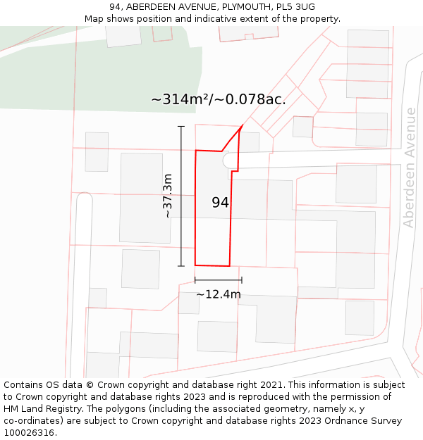 94, ABERDEEN AVENUE, PLYMOUTH, PL5 3UG: Plot and title map