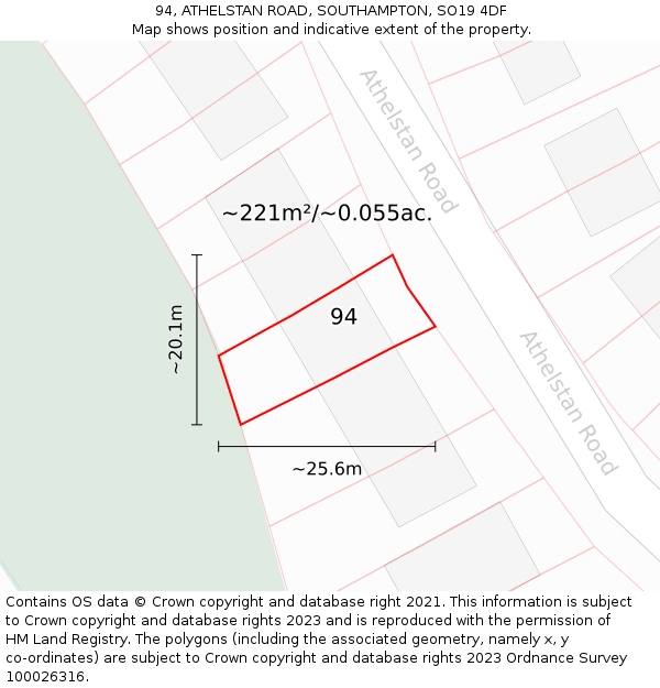 94, ATHELSTAN ROAD, SOUTHAMPTON, SO19 4DF: Plot and title map