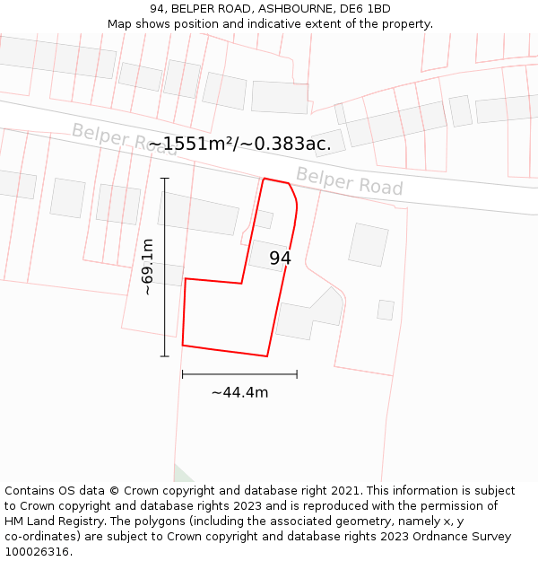 94, BELPER ROAD, ASHBOURNE, DE6 1BD: Plot and title map