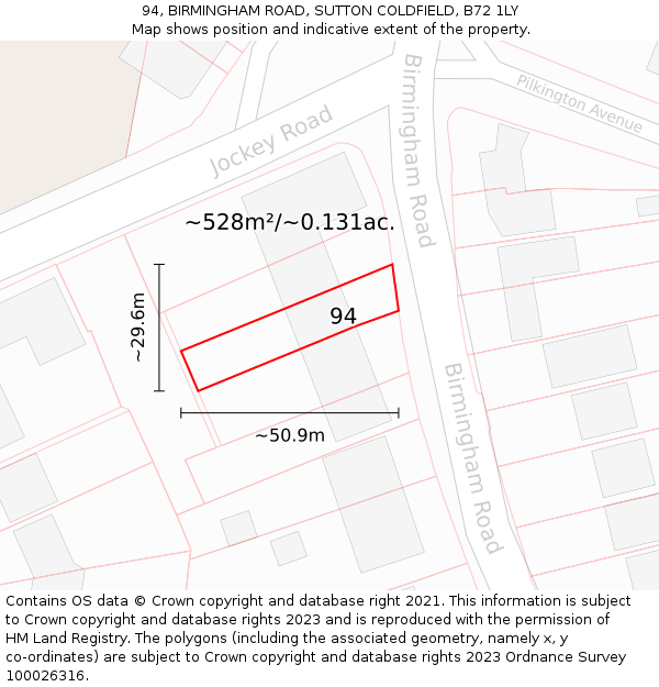 94, BIRMINGHAM ROAD, SUTTON COLDFIELD, B72 1LY: Plot and title map