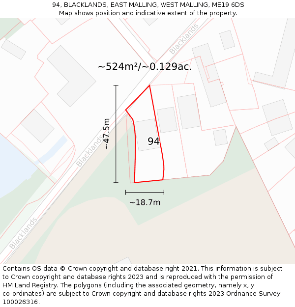 94, BLACKLANDS, EAST MALLING, WEST MALLING, ME19 6DS: Plot and title map