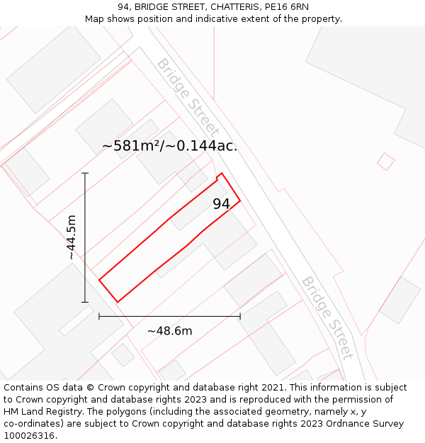 94, BRIDGE STREET, CHATTERIS, PE16 6RN: Plot and title map