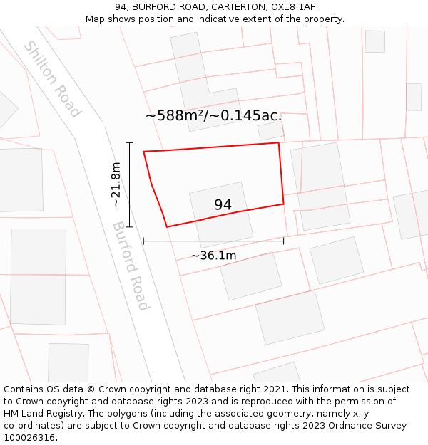 94, BURFORD ROAD, CARTERTON, OX18 1AF: Plot and title map