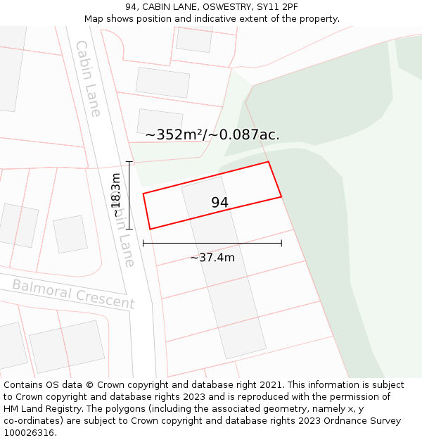 94, CABIN LANE, OSWESTRY, SY11 2PF: Plot and title map