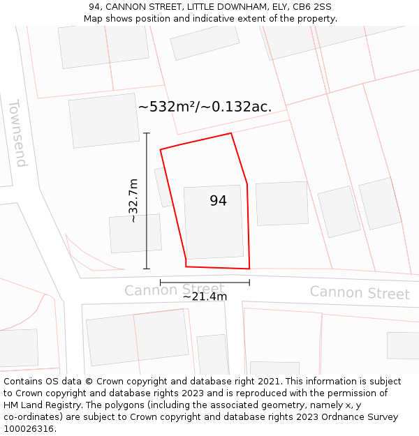 94, CANNON STREET, LITTLE DOWNHAM, ELY, CB6 2SS: Plot and title map