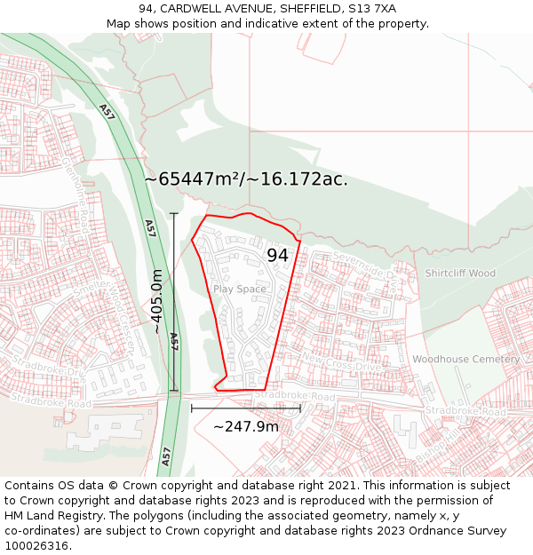 94, CARDWELL AVENUE, SHEFFIELD, S13 7XA: Plot and title map