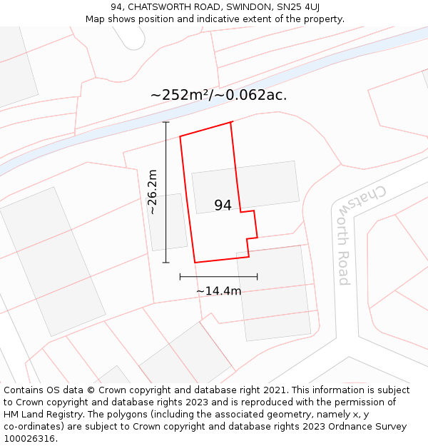 94, CHATSWORTH ROAD, SWINDON, SN25 4UJ: Plot and title map