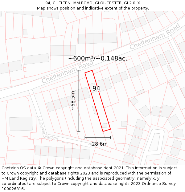 94, CHELTENHAM ROAD, GLOUCESTER, GL2 0LX: Plot and title map