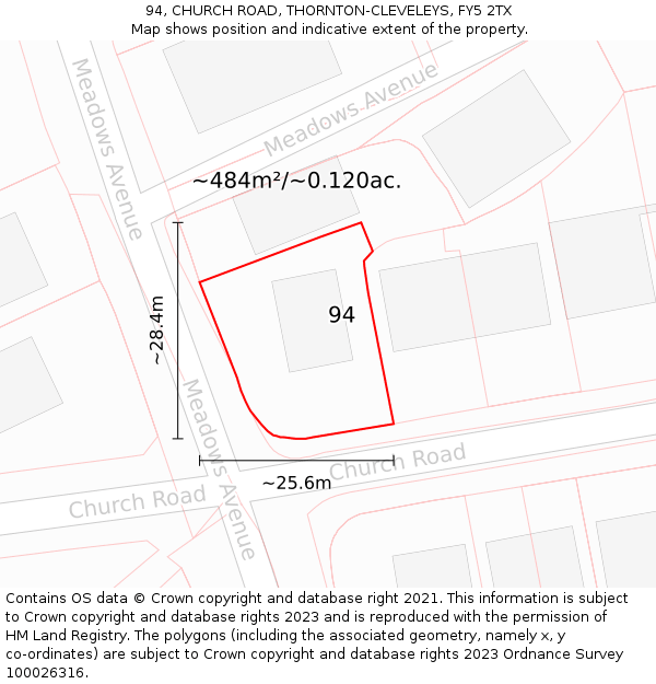 94, CHURCH ROAD, THORNTON-CLEVELEYS, FY5 2TX: Plot and title map