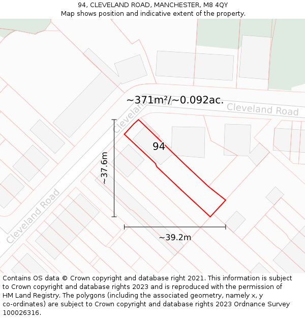 94, CLEVELAND ROAD, MANCHESTER, M8 4QY: Plot and title map