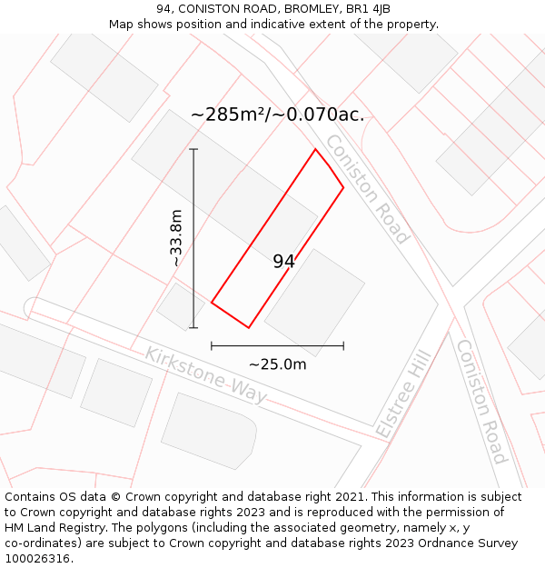 94, CONISTON ROAD, BROMLEY, BR1 4JB: Plot and title map