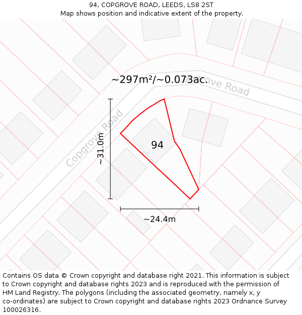 94, COPGROVE ROAD, LEEDS, LS8 2ST: Plot and title map