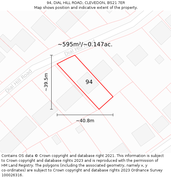 94, DIAL HILL ROAD, CLEVEDON, BS21 7ER: Plot and title map