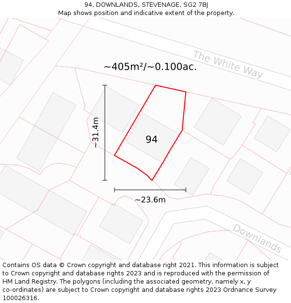 94, DOWNLANDS, STEVENAGE, SG2 7BJ: Plot and title map