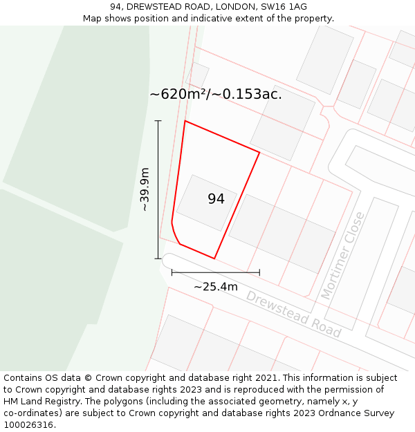 94, DREWSTEAD ROAD, LONDON, SW16 1AG: Plot and title map