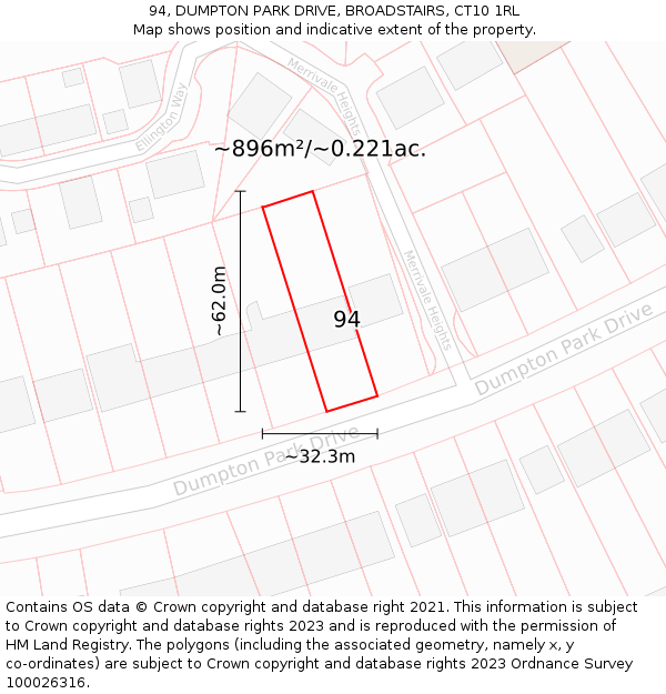 94, DUMPTON PARK DRIVE, BROADSTAIRS, CT10 1RL: Plot and title map