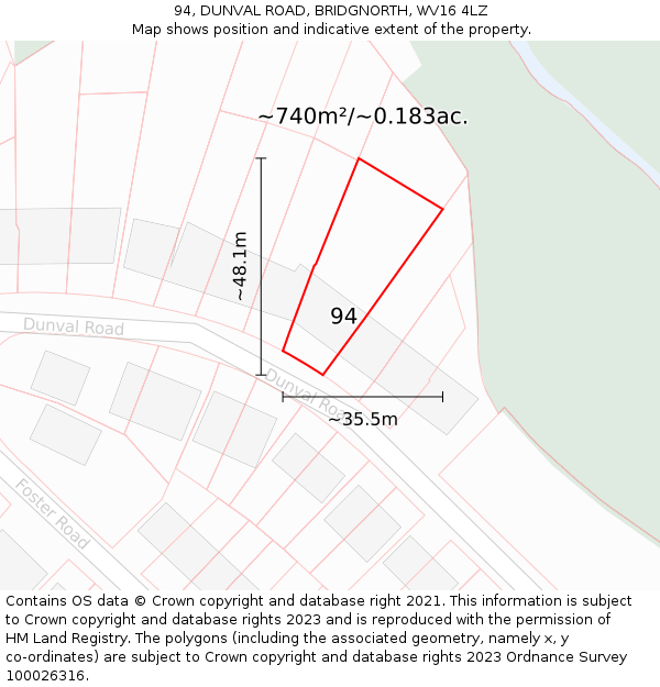 94, DUNVAL ROAD, BRIDGNORTH, WV16 4LZ: Plot and title map