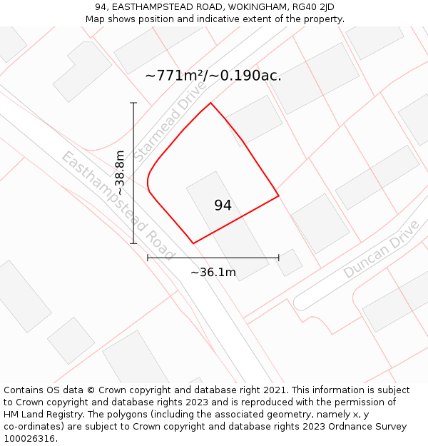 94, EASTHAMPSTEAD ROAD, WOKINGHAM, RG40 2JD: Plot and title map