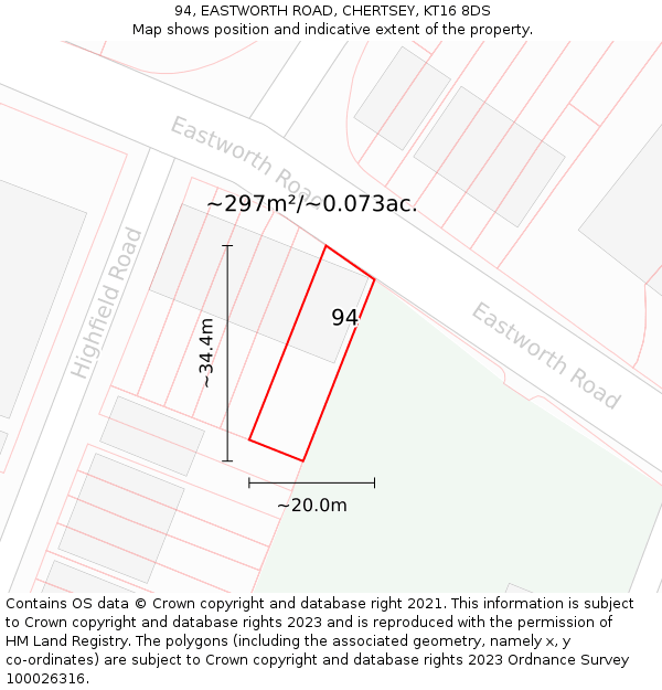 94, EASTWORTH ROAD, CHERTSEY, KT16 8DS: Plot and title map