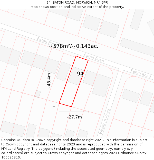 94, EATON ROAD, NORWICH, NR4 6PR: Plot and title map