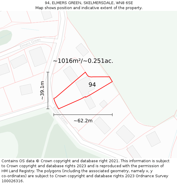 94, ELMERS GREEN, SKELMERSDALE, WN8 6SE: Plot and title map