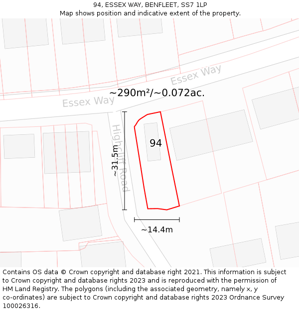 94, ESSEX WAY, BENFLEET, SS7 1LP: Plot and title map