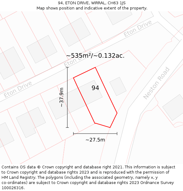 94, ETON DRIVE, WIRRAL, CH63 1JS: Plot and title map
