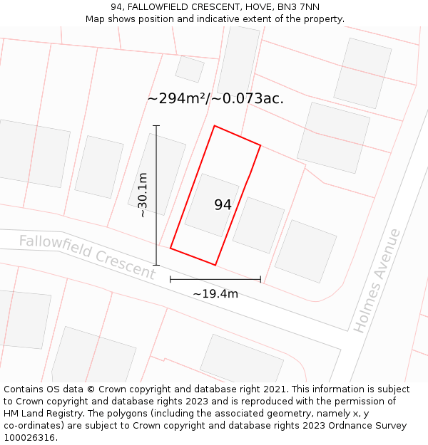 94, FALLOWFIELD CRESCENT, HOVE, BN3 7NN: Plot and title map