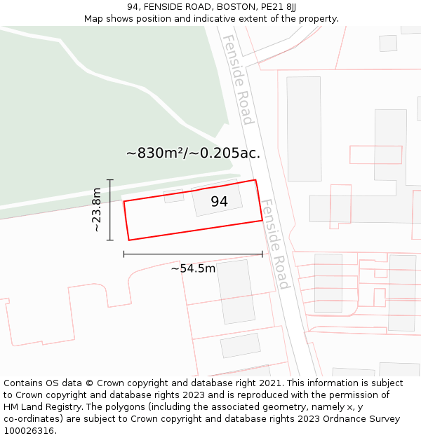 94, FENSIDE ROAD, BOSTON, PE21 8JJ: Plot and title map