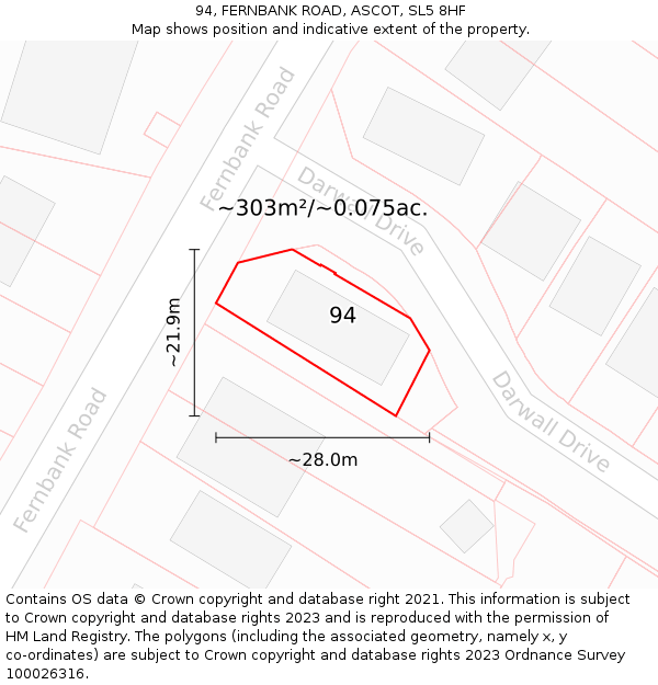 94, FERNBANK ROAD, ASCOT, SL5 8HF: Plot and title map