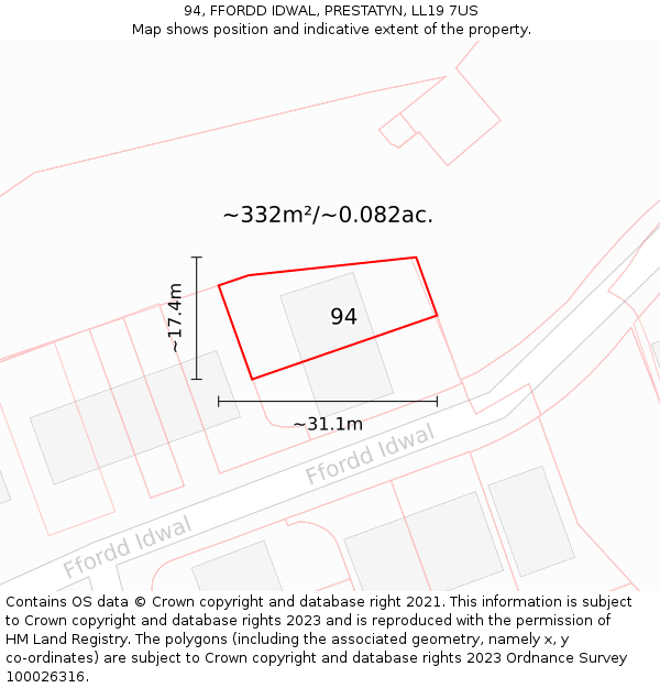 94, FFORDD IDWAL, PRESTATYN, LL19 7US: Plot and title map