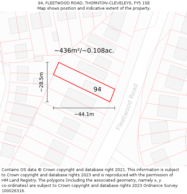 94, FLEETWOOD ROAD, THORNTON-CLEVELEYS, FY5 1SE: Plot and title map