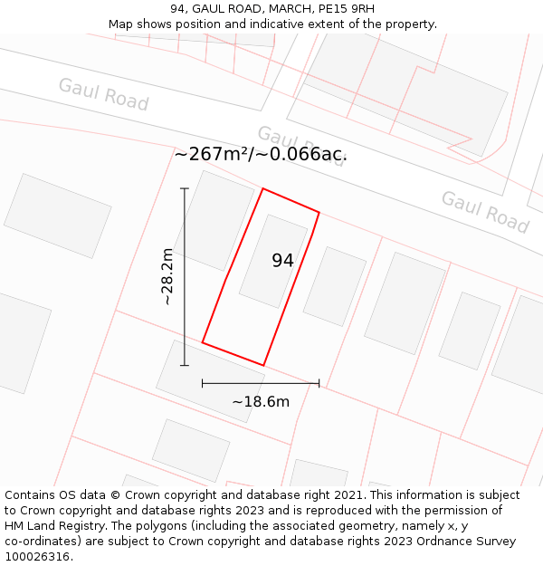 94, GAUL ROAD, MARCH, PE15 9RH: Plot and title map