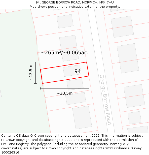 94, GEORGE BORROW ROAD, NORWICH, NR4 7HU: Plot and title map