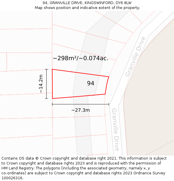 94, GRANVILLE DRIVE, KINGSWINFORD, DY6 8LW: Plot and title map