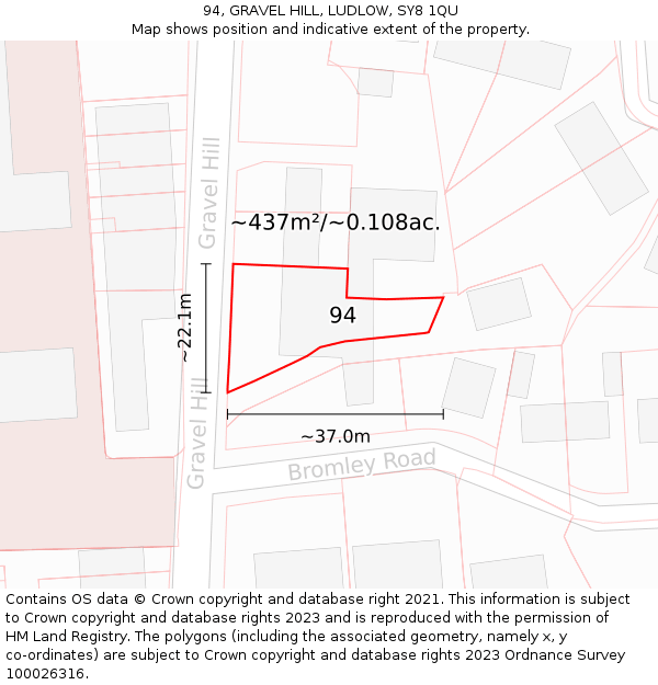 94, GRAVEL HILL, LUDLOW, SY8 1QU: Plot and title map