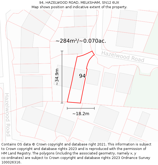 94, HAZELWOOD ROAD, MELKSHAM, SN12 6UX: Plot and title map