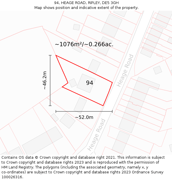 94, HEAGE ROAD, RIPLEY, DE5 3GH: Plot and title map