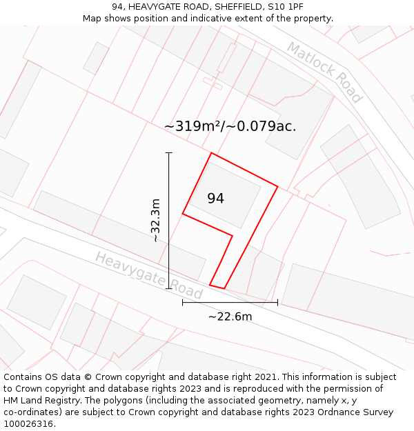 94, HEAVYGATE ROAD, SHEFFIELD, S10 1PF: Plot and title map