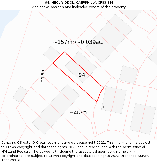 94, HEOL Y DDOL, CAERPHILLY, CF83 3JN: Plot and title map