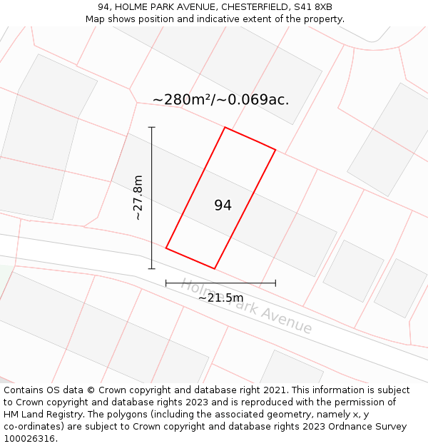 94, HOLME PARK AVENUE, CHESTERFIELD, S41 8XB: Plot and title map