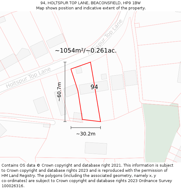 94, HOLTSPUR TOP LANE, BEACONSFIELD, HP9 1BW: Plot and title map