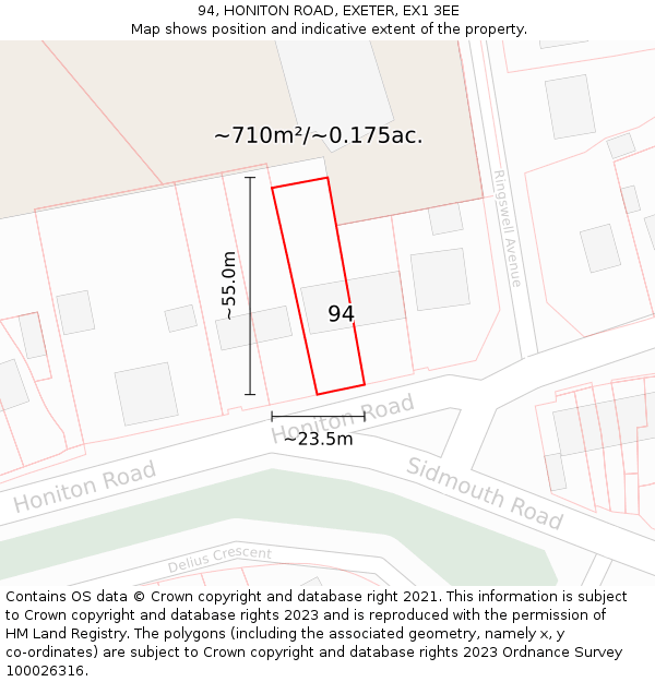94, HONITON ROAD, EXETER, EX1 3EE: Plot and title map