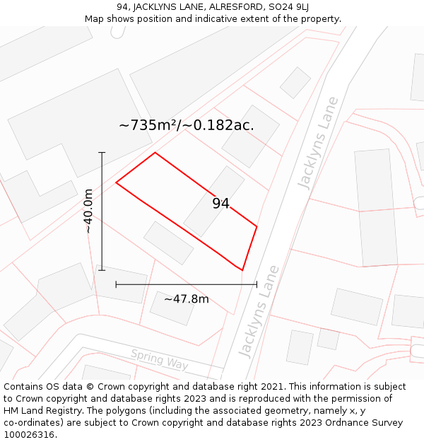 94, JACKLYNS LANE, ALRESFORD, SO24 9LJ: Plot and title map