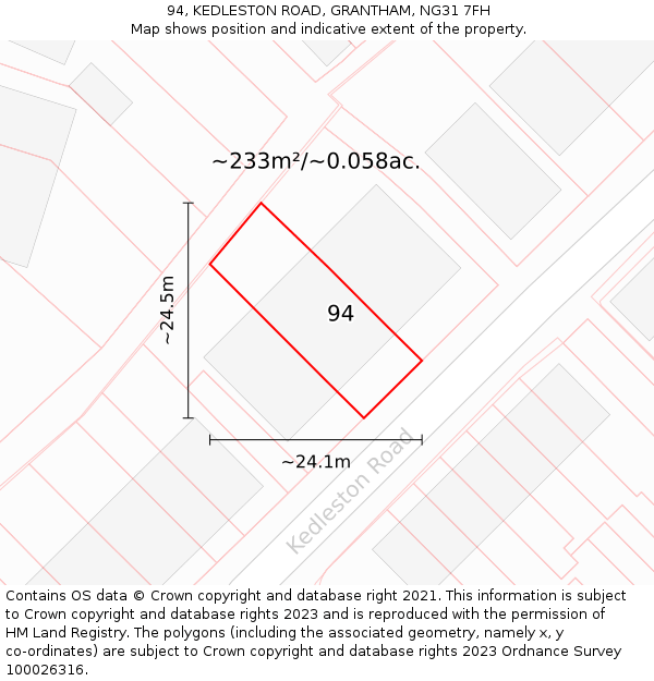 94, KEDLESTON ROAD, GRANTHAM, NG31 7FH: Plot and title map