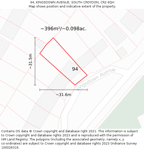 94, KINGSDOWN AVENUE, SOUTH CROYDON, CR2 6QH: Plot and title map