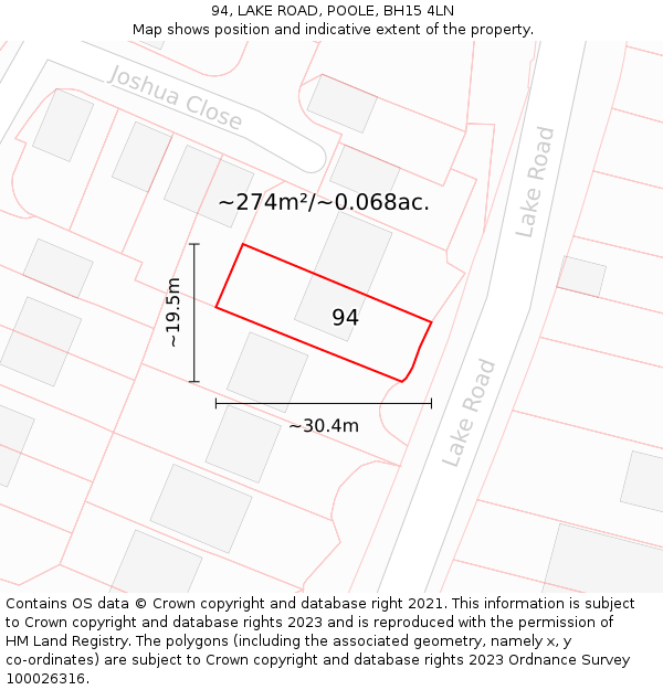 94, LAKE ROAD, POOLE, BH15 4LN: Plot and title map