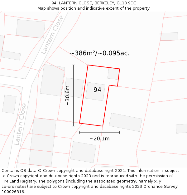 94, LANTERN CLOSE, BERKELEY, GL13 9DE: Plot and title map